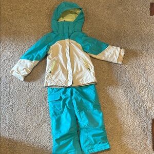 Kids Teal and Cream Winter Jacket + Snow Pants Set Columbia Sportswear